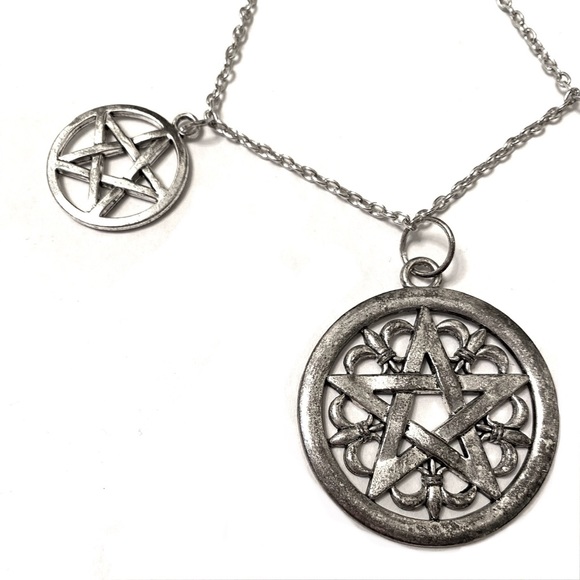 Pentagram Pentacle Pagan Wicca Metal Chain Pendant Necklace Witchy Gothic Occult - Picture 2 of 5